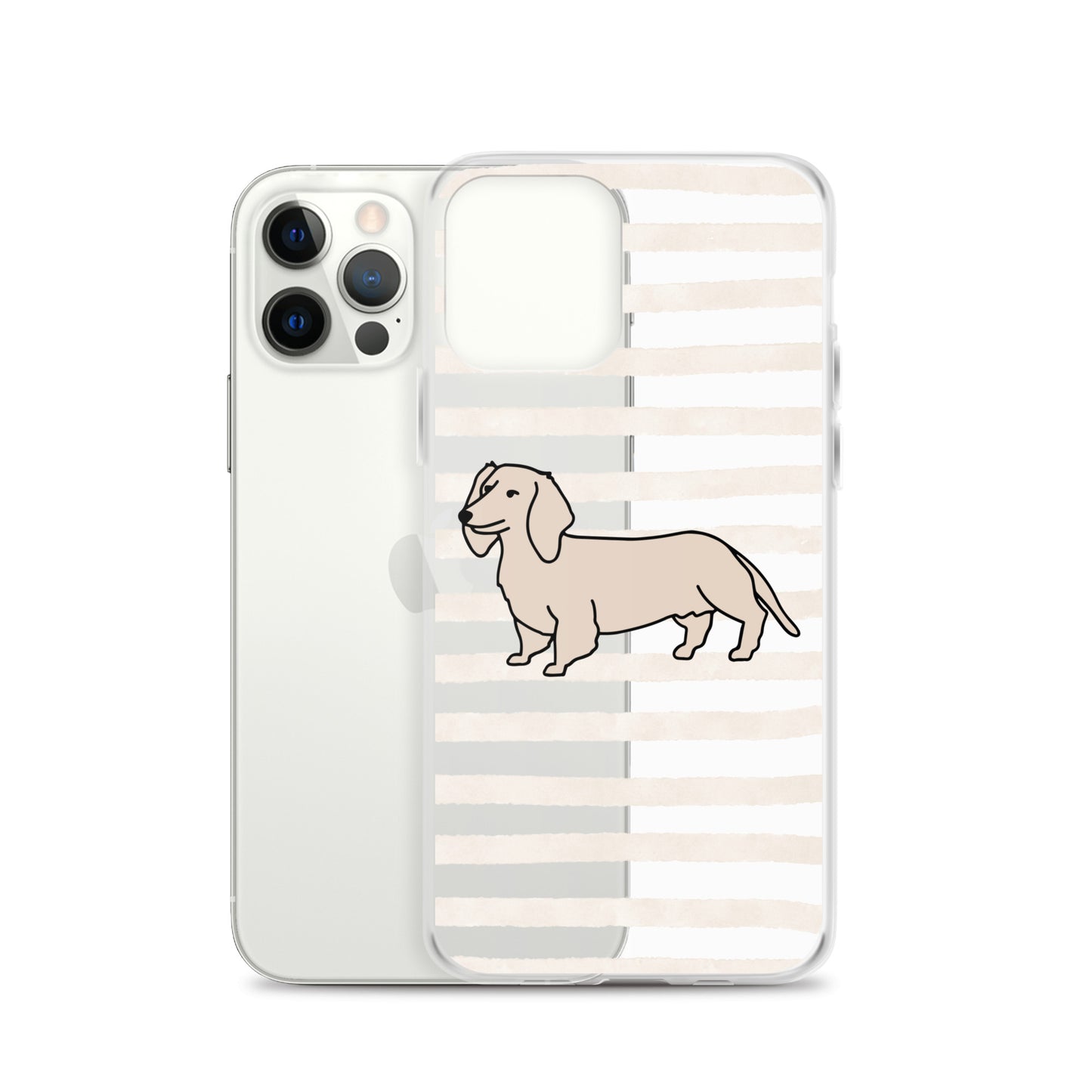 Dachshund Outline Striped Beige Clear Case for iPhone®