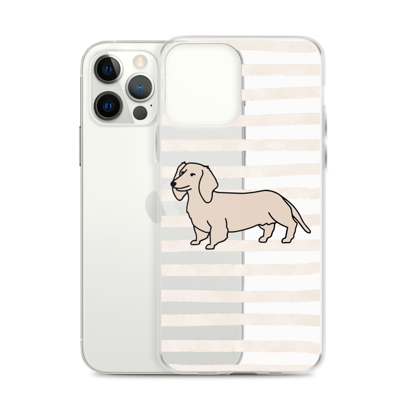 Dachshund Outline Striped Beige Clear Case for iPhone®