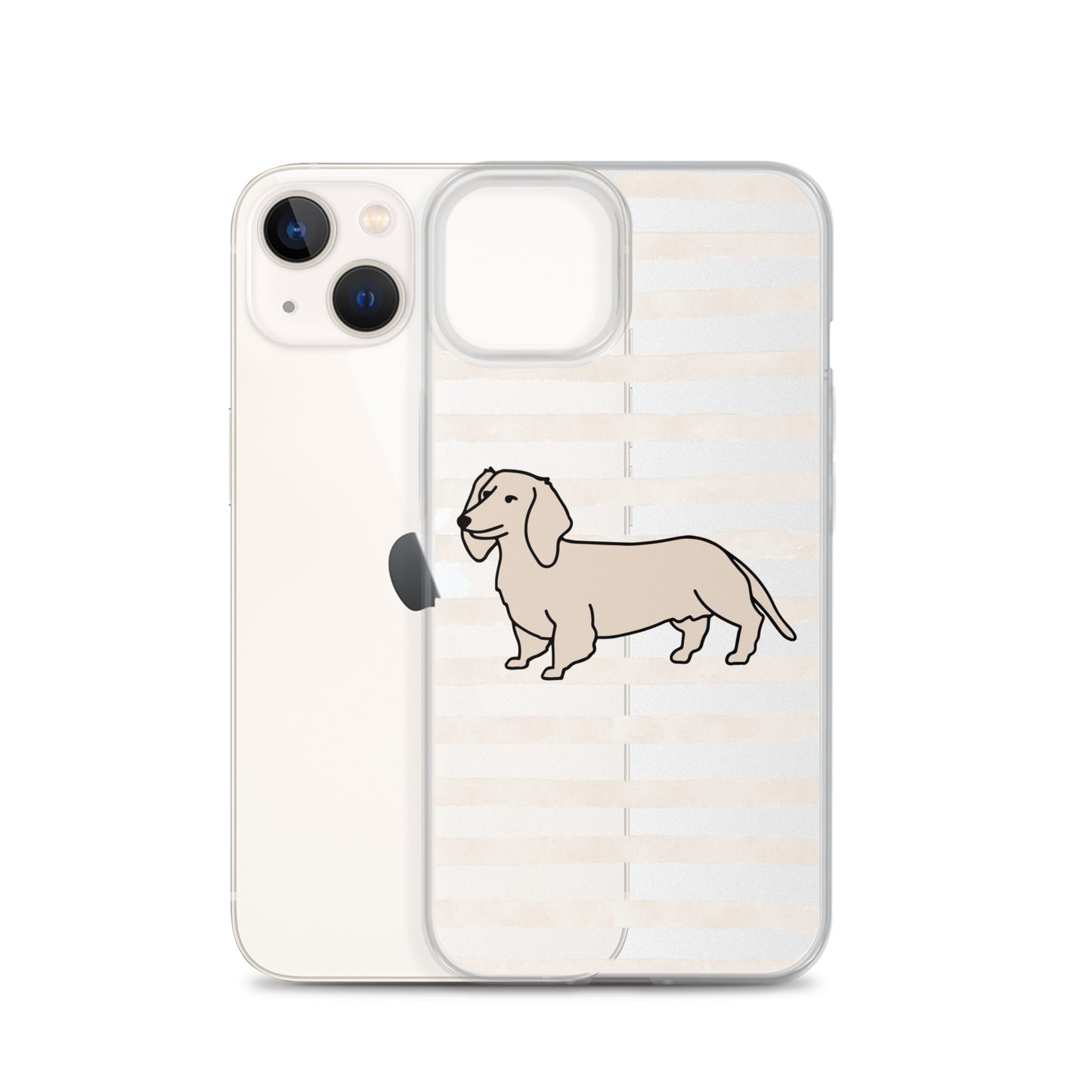 Dachshund Outline Striped Beige Clear Case for iPhone®