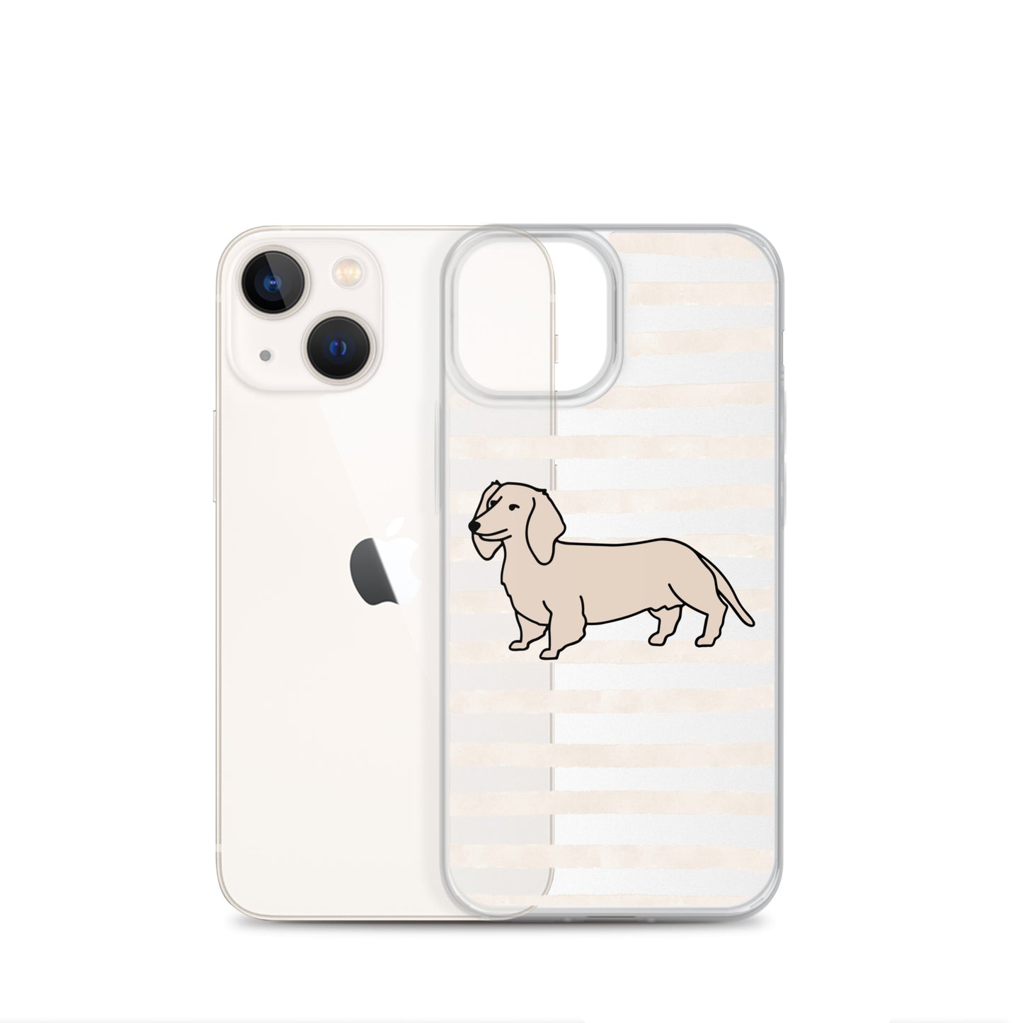 Dachshund Outline Striped Beige Clear Case for iPhone®