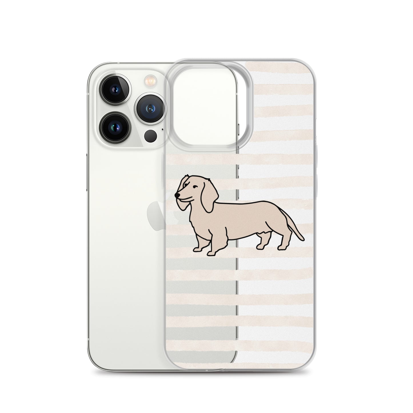 Dachshund Outline Striped Beige Clear Case for iPhone®