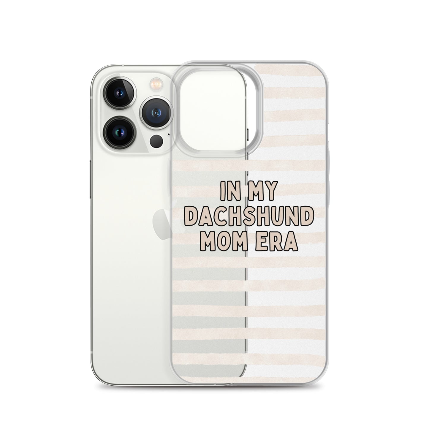 In My Dachshund Mom Striped Beige Clear Case for iPhone®