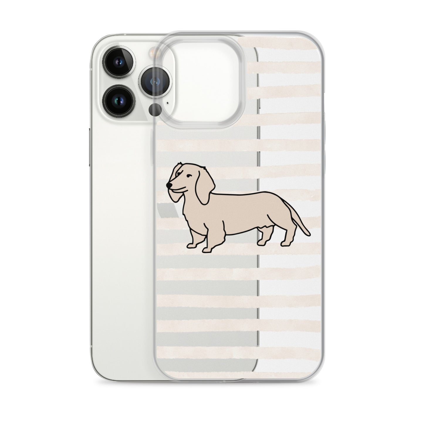 Dachshund Outline Striped Beige Clear Case for iPhone®