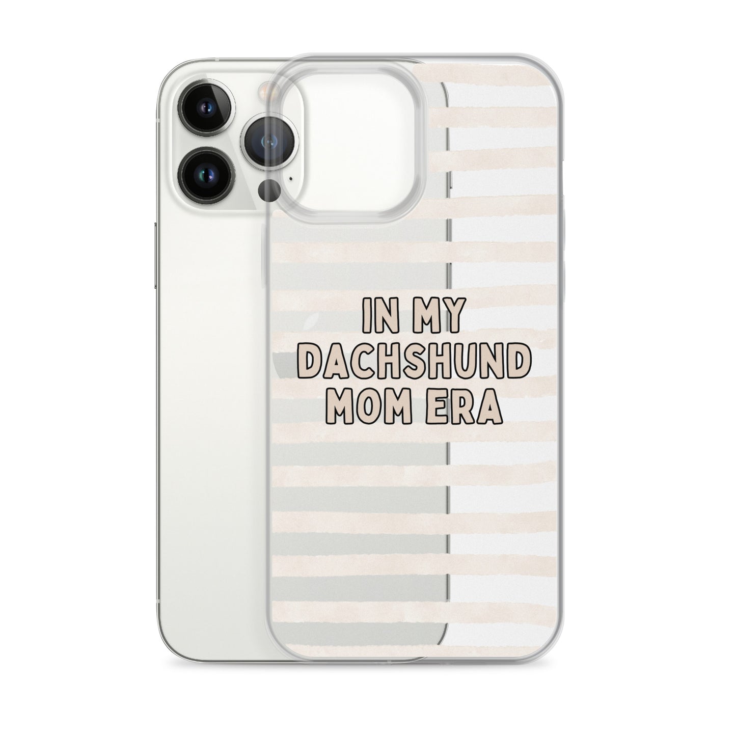 In My Dachshund Mom Striped Beige Clear Case for iPhone®