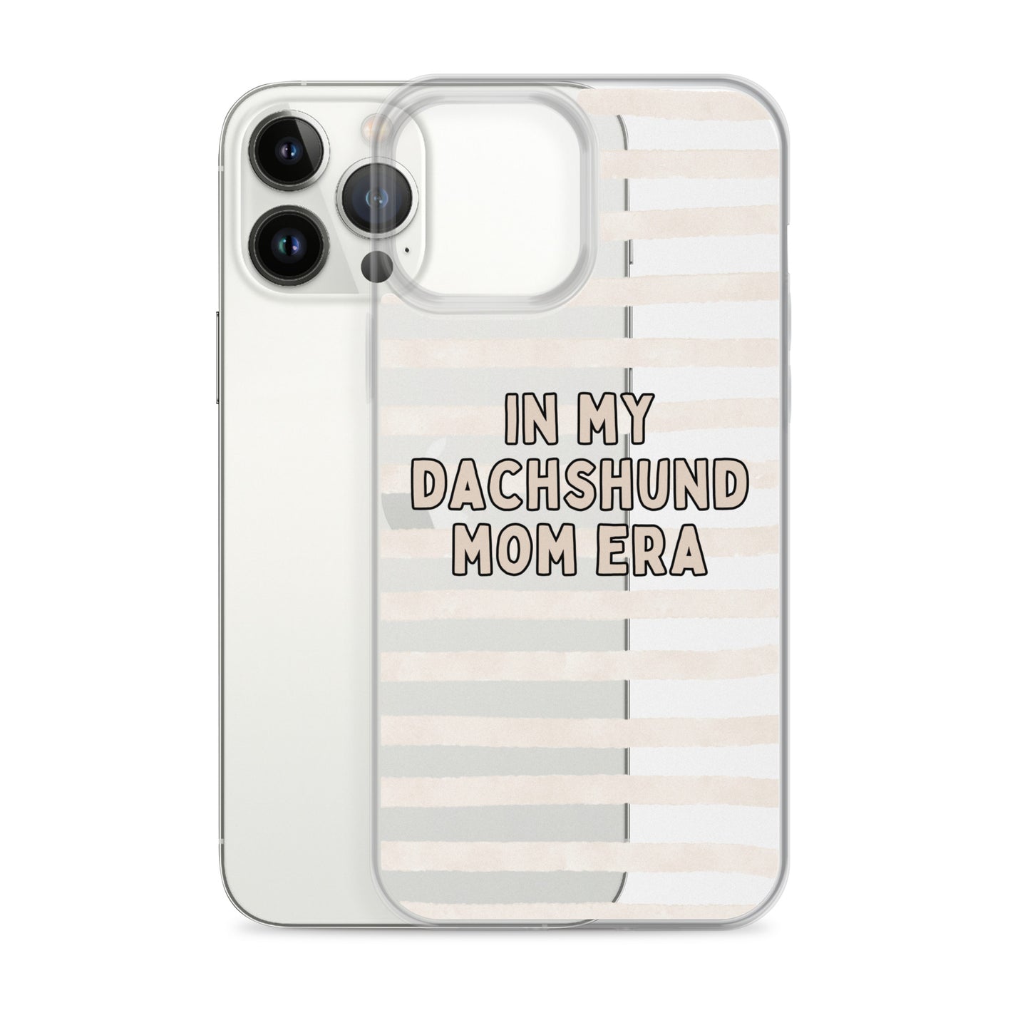 In My Dachshund Mom Striped Beige Clear Case for iPhone®