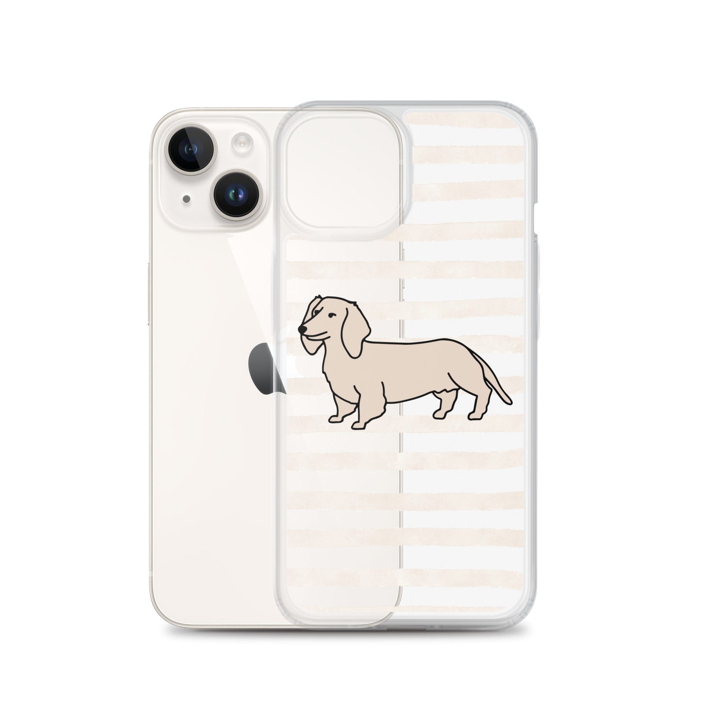 Dachshund Outline Striped Beige Clear Case for iPhone®