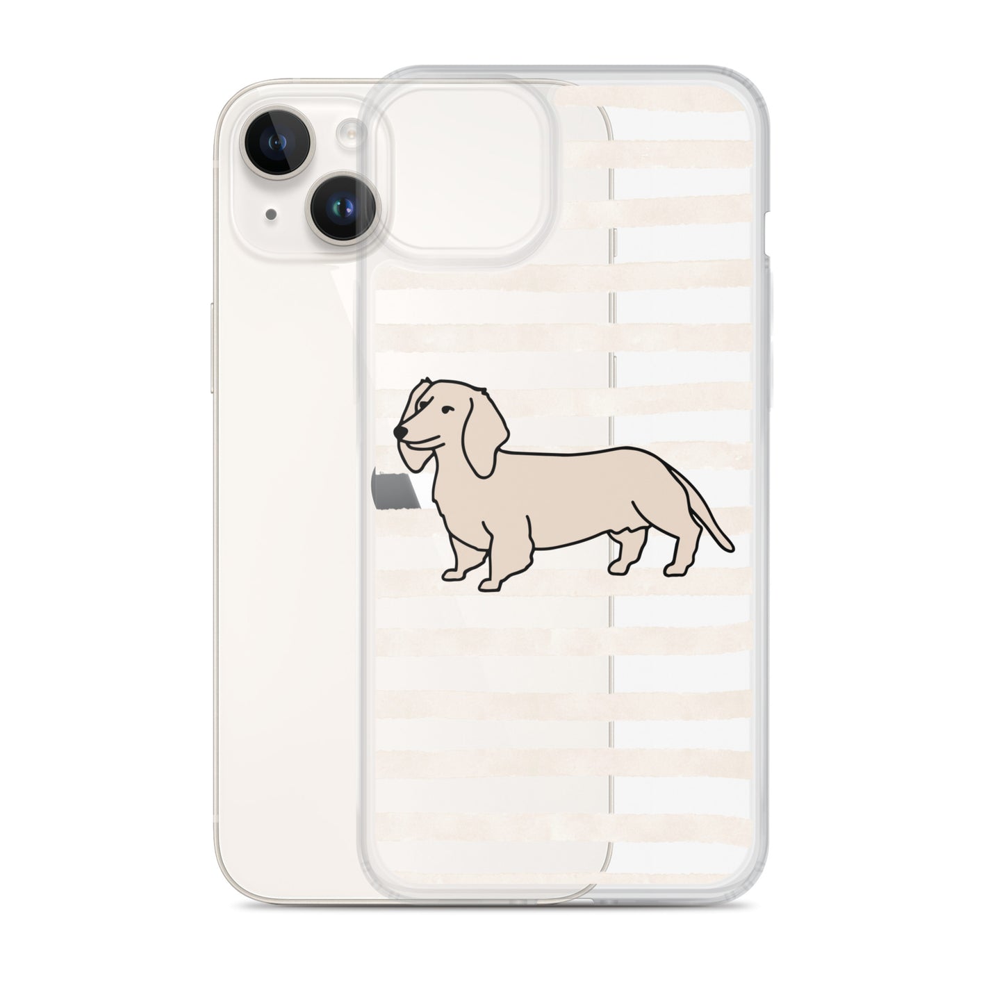 Dachshund Outline Striped Beige Clear Case for iPhone®