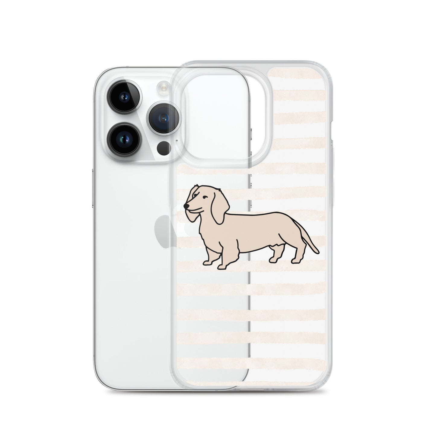 Dachshund Outline Striped Beige Clear Case for iPhone®