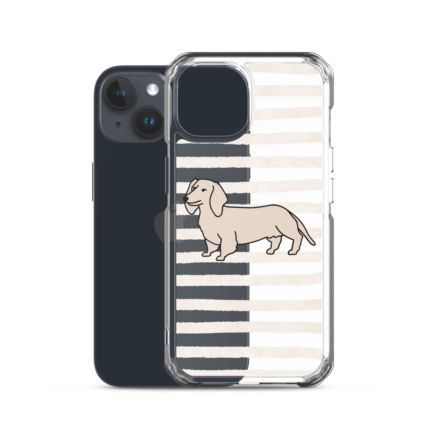 Dachshund Outline Striped Beige Clear Case for iPhone®