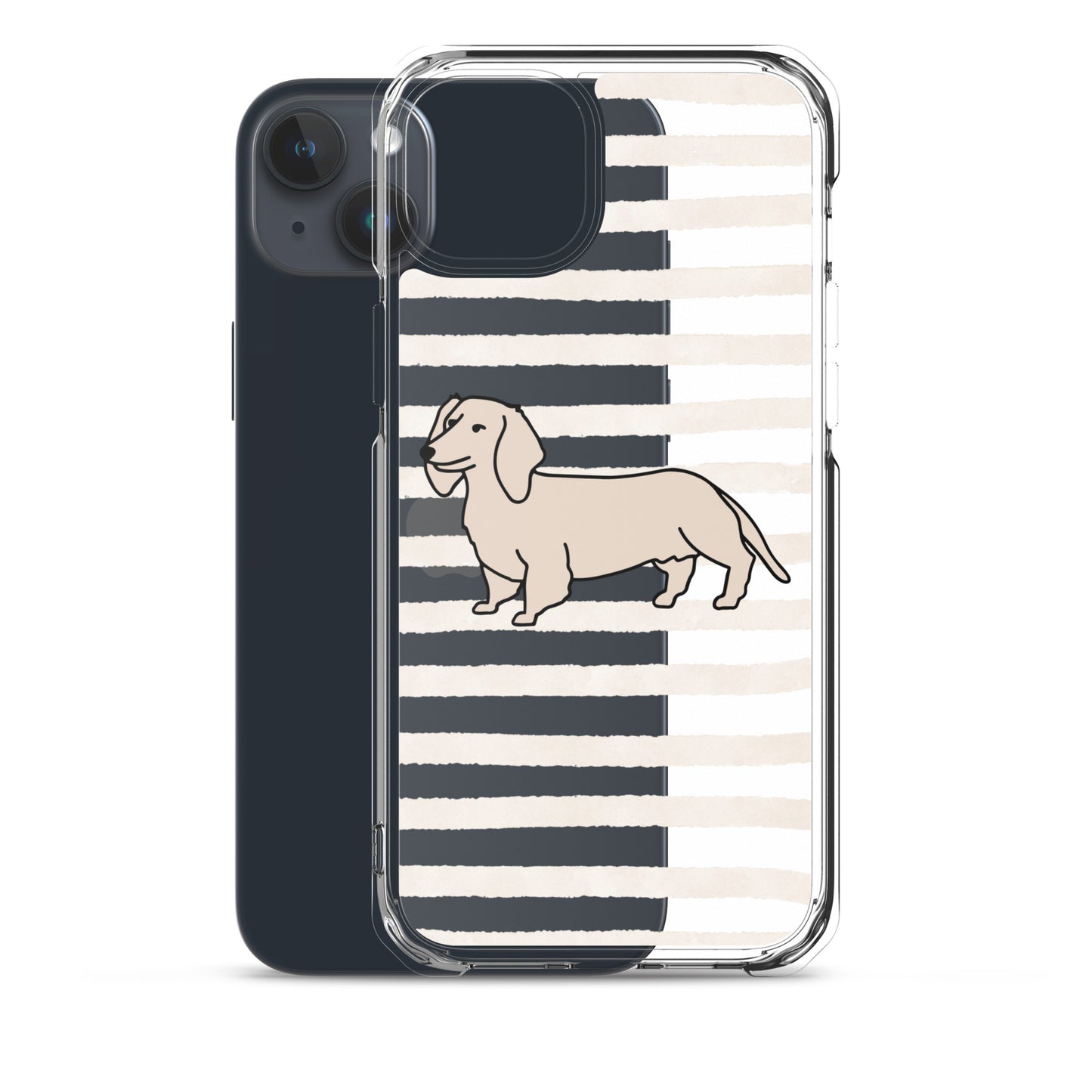 Dachshund Outline Striped Beige Clear Case for iPhone®