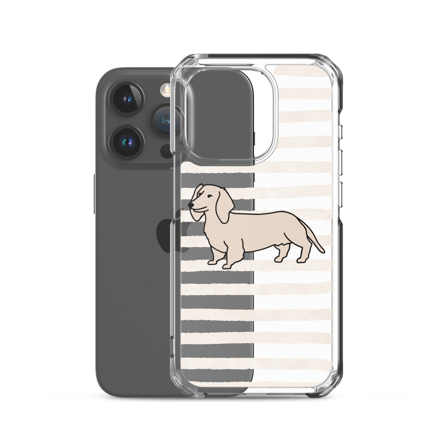 Dachshund Outline Striped Beige Clear Case for iPhone®