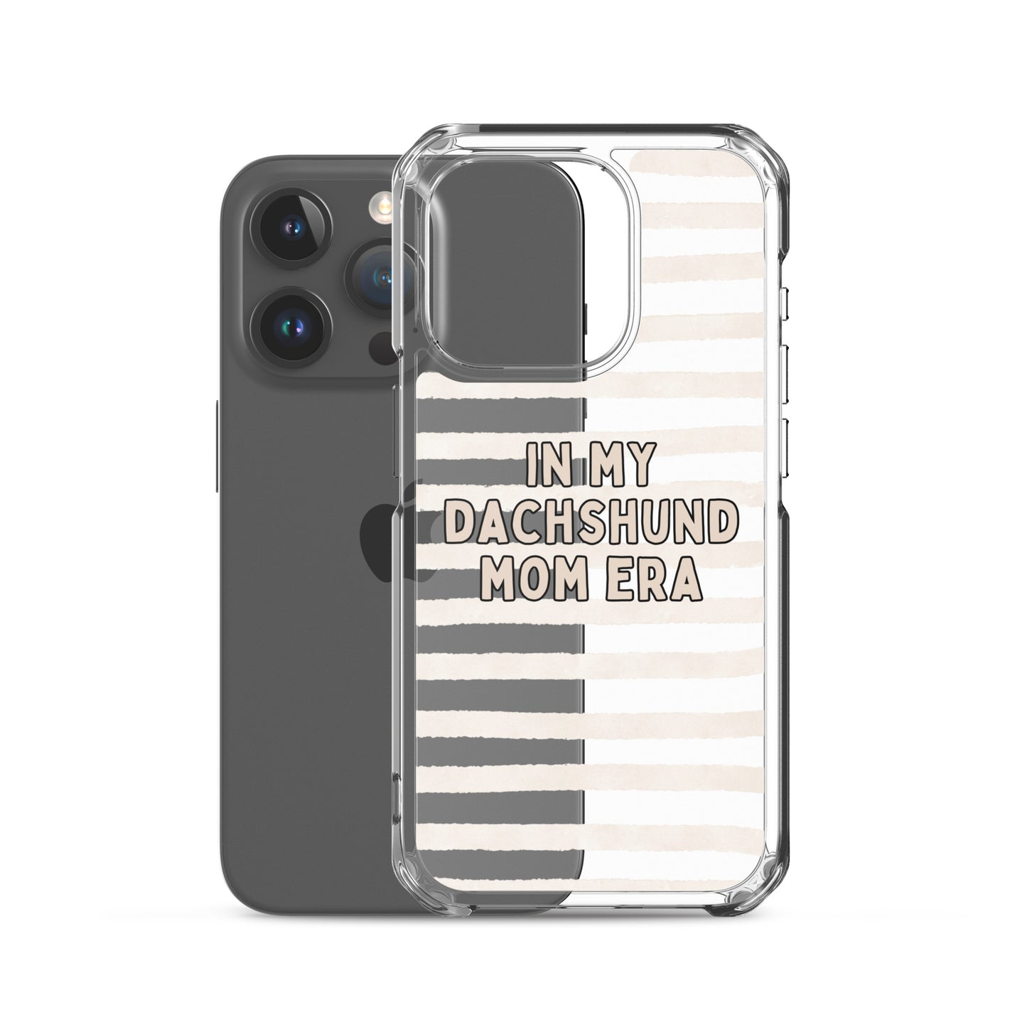 In My Dachshund Mom Striped Beige Clear Case for iPhone®