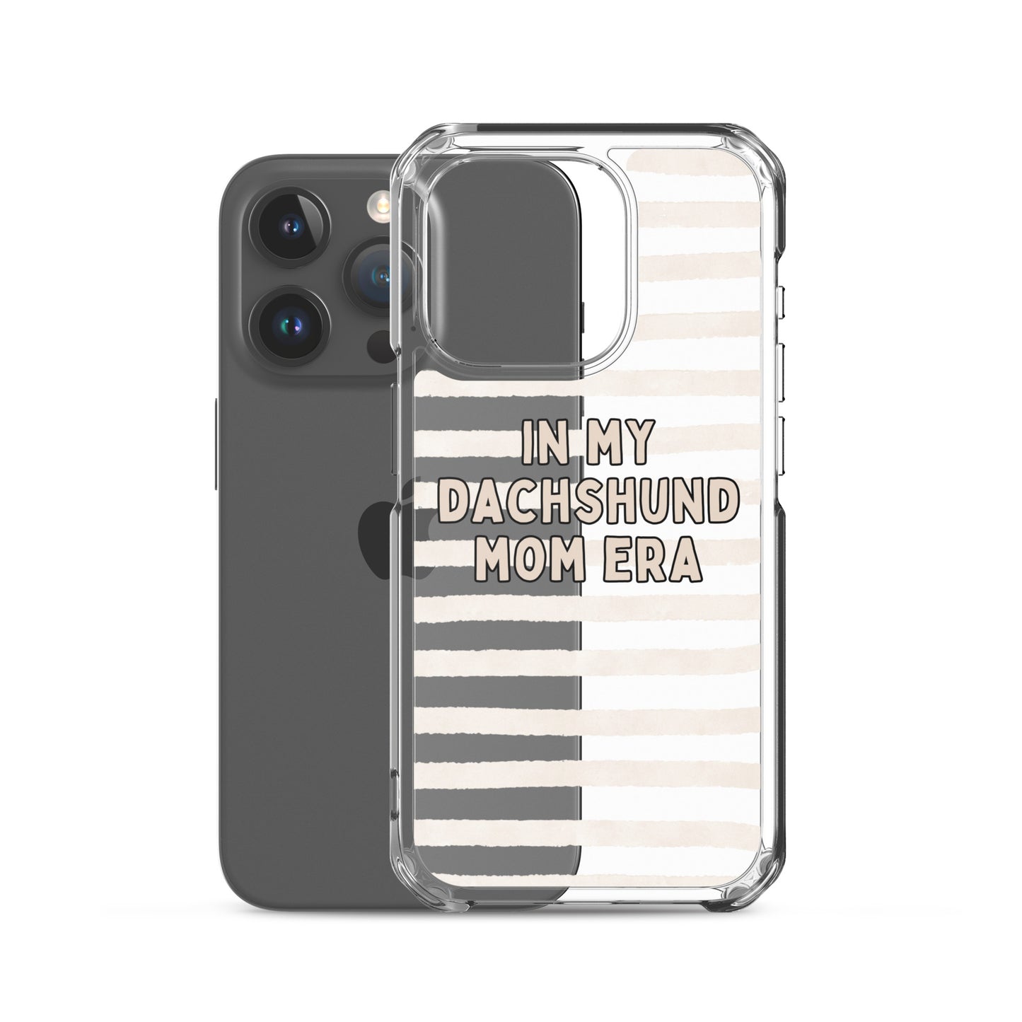 In My Dachshund Mom Striped Beige Clear Case for iPhone®