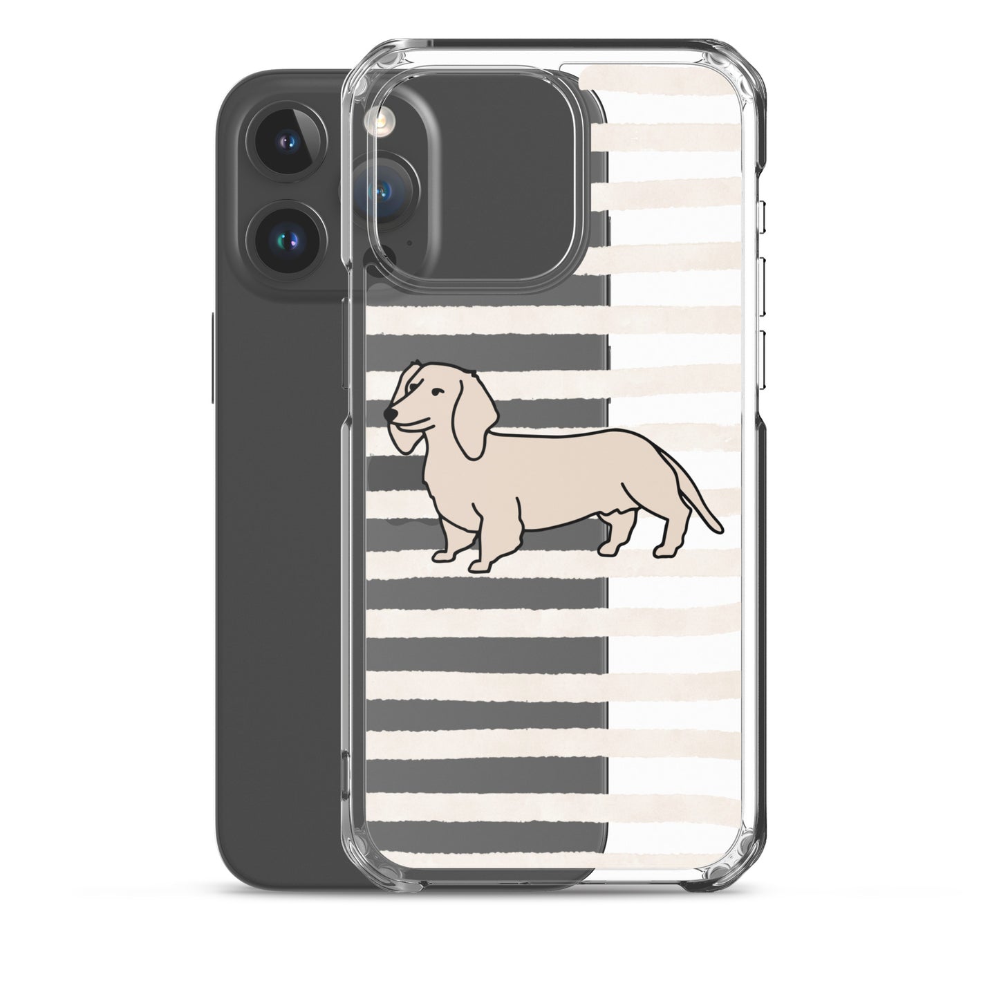 Dachshund Outline Striped Beige Clear Case for iPhone®