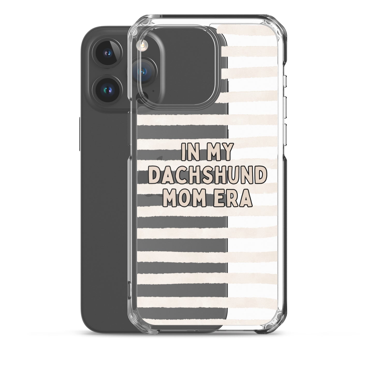 In My Dachshund Mom Striped Beige Clear Case for iPhone®