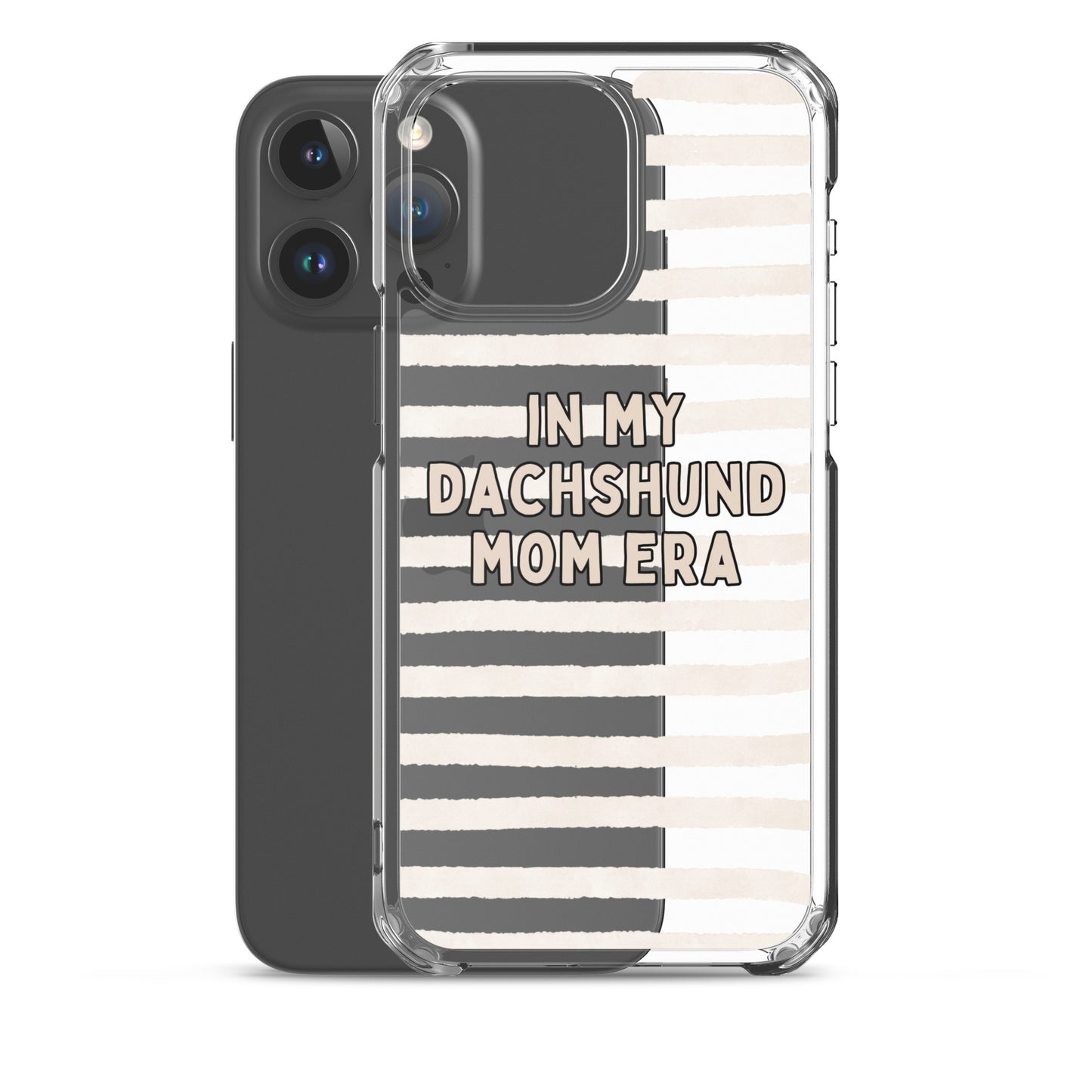 In My Dachshund Mom Striped Beige Clear Case for iPhone®