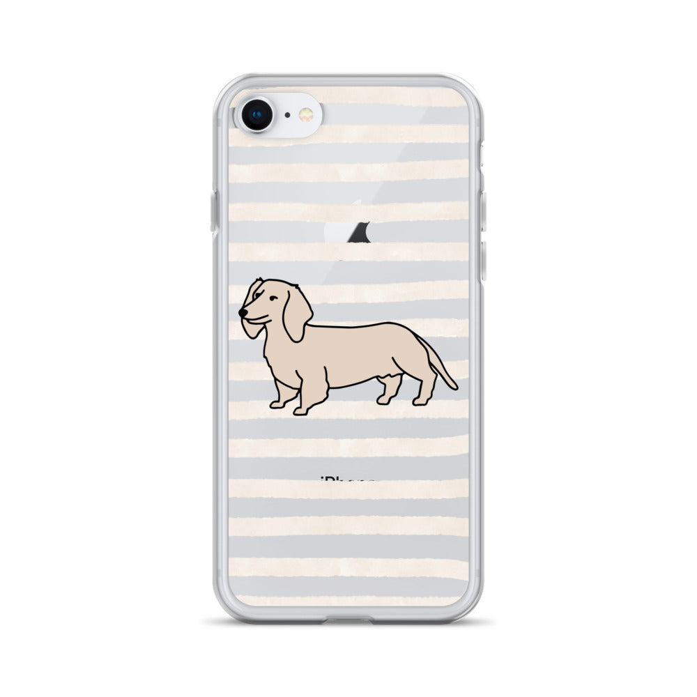 Dachshund Outline Striped Beige Clear Case for iPhone®