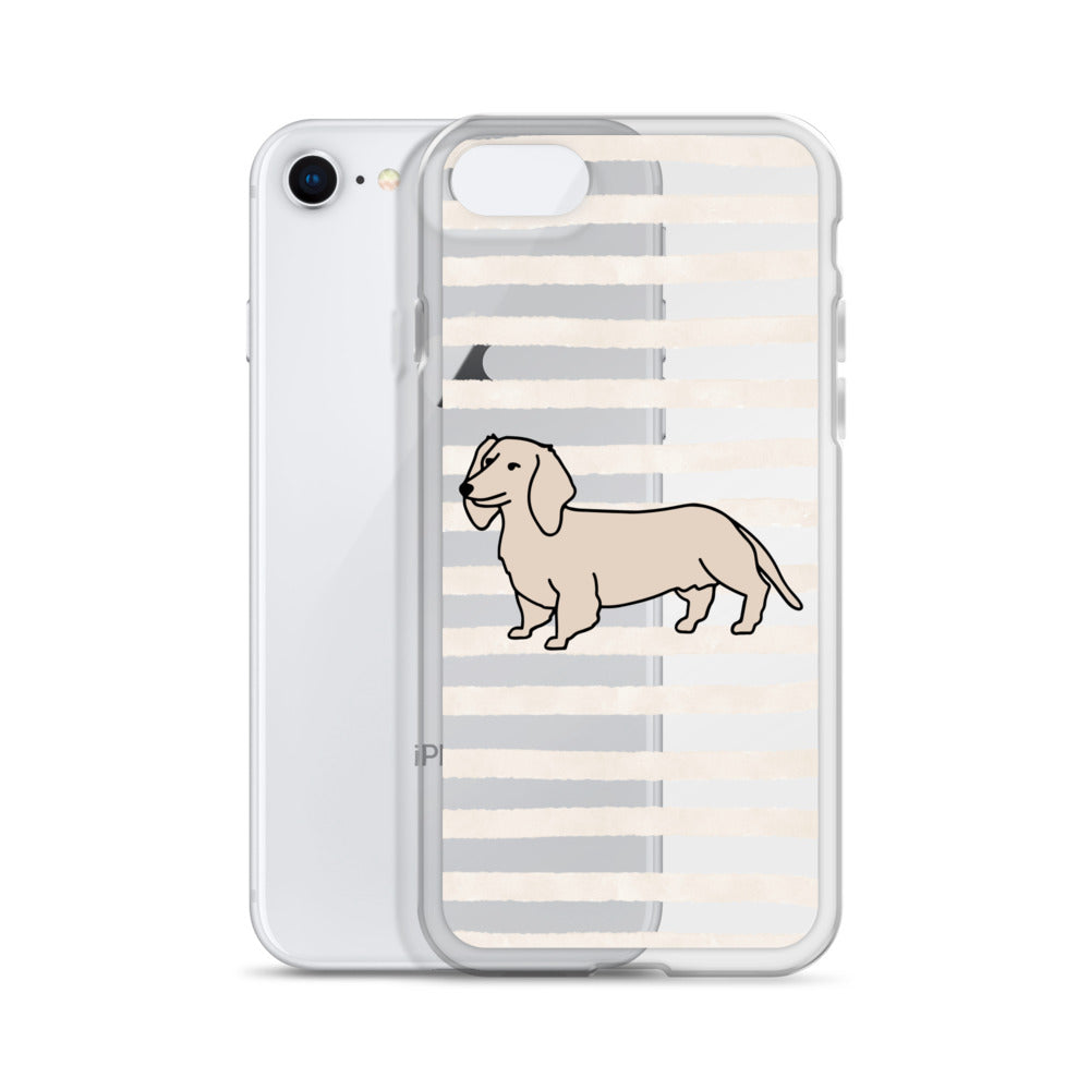 Dachshund Outline Striped Beige Clear Case for iPhone®