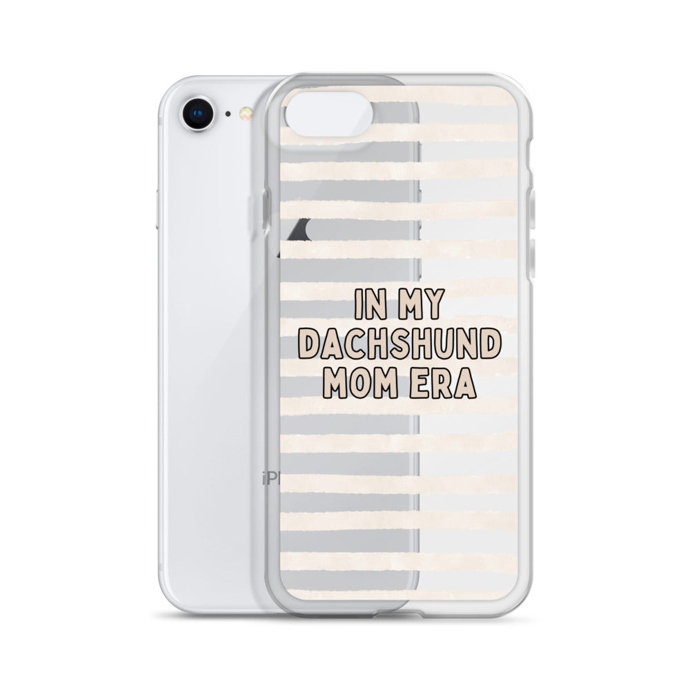 In My Dachshund Mom Striped Beige Clear Case for iPhone®