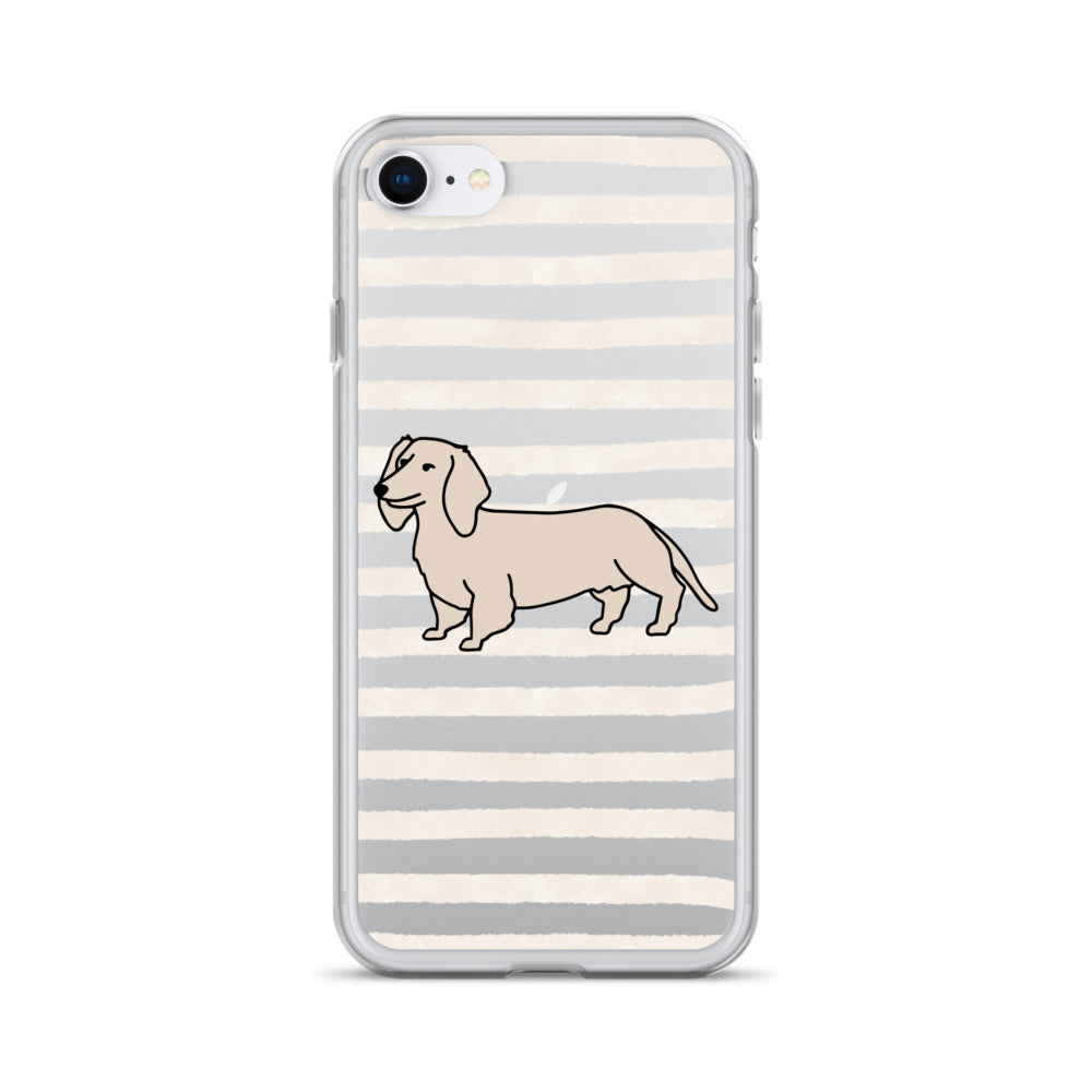 Dachshund Outline Striped Beige Clear Case for iPhone®