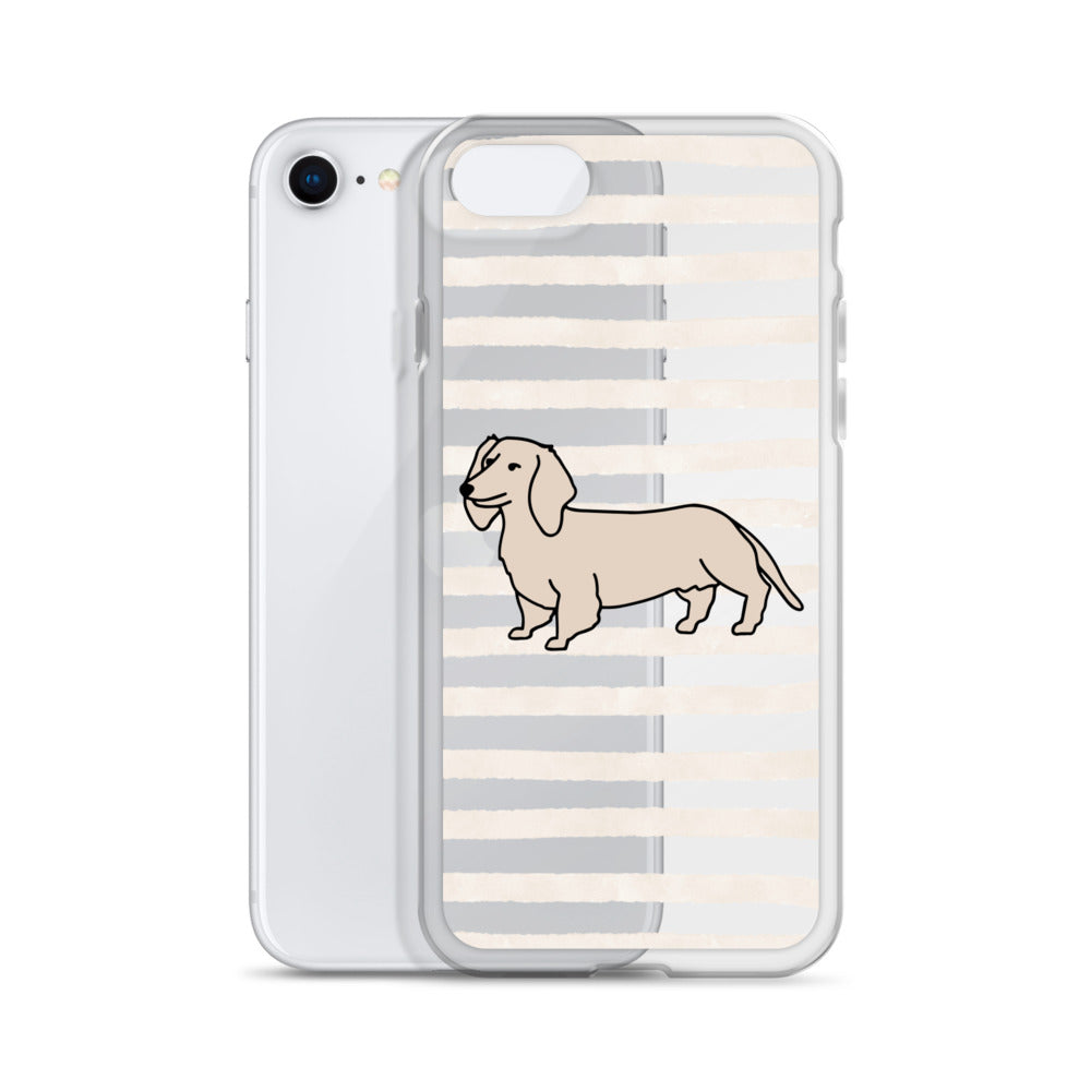 Dachshund Outline Striped Beige Clear Case for iPhone®