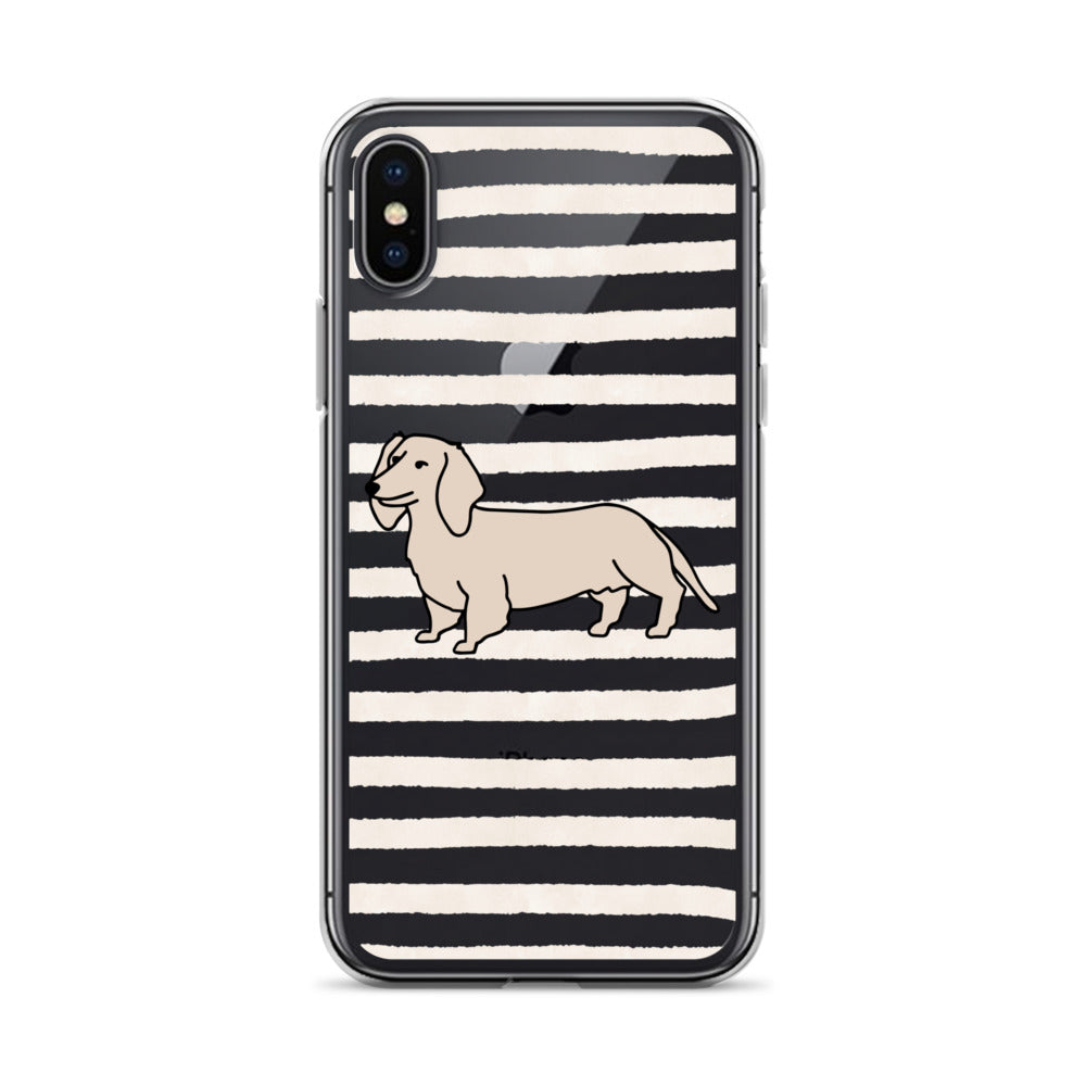 Dachshund Outline Striped Beige Clear Case for iPhone®