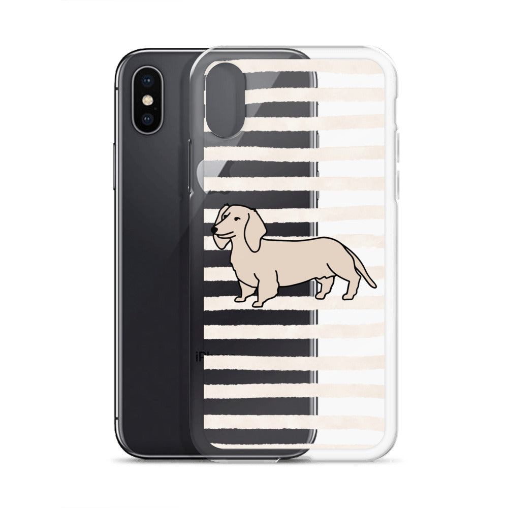 Dachshund Outline Striped Beige Clear Case for iPhone®