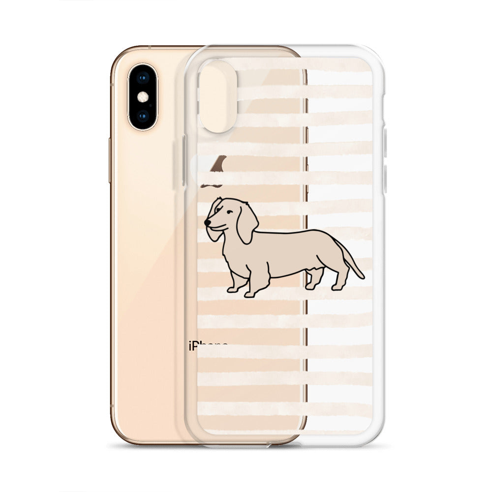 Dachshund Outline Striped Beige Clear Case for iPhone®