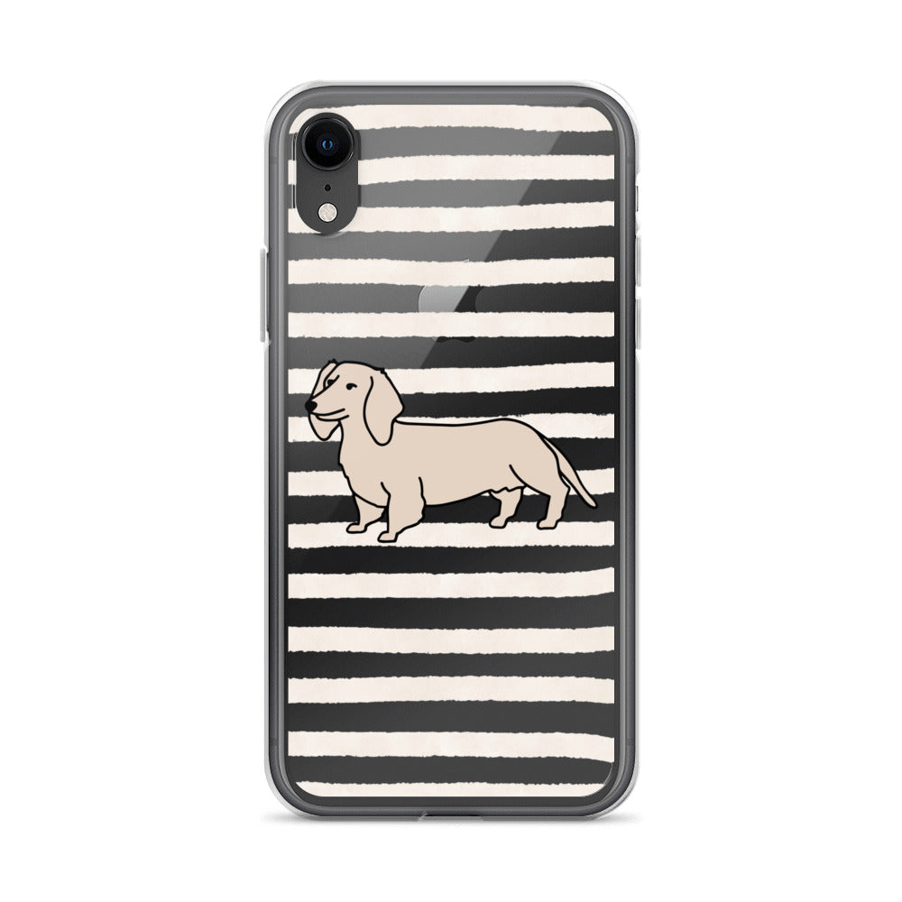 Dachshund Outline Striped Beige Clear Case for iPhone®