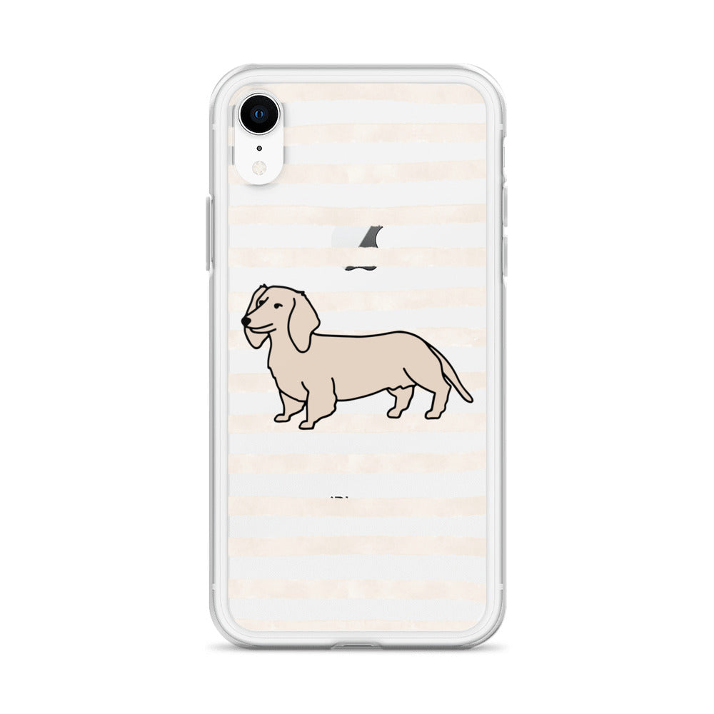 Dachshund Outline Striped Beige Clear Case for iPhone®