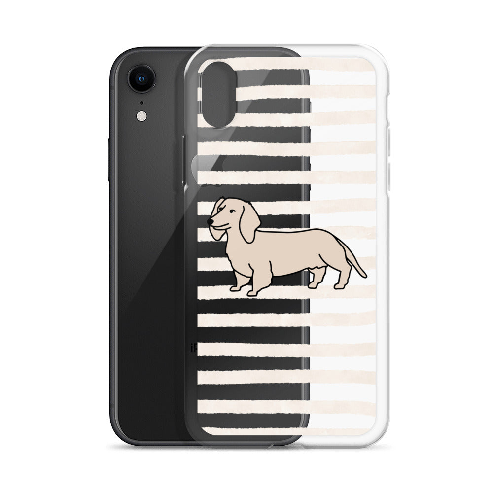 Dachshund Outline Striped Beige Clear Case for iPhone®