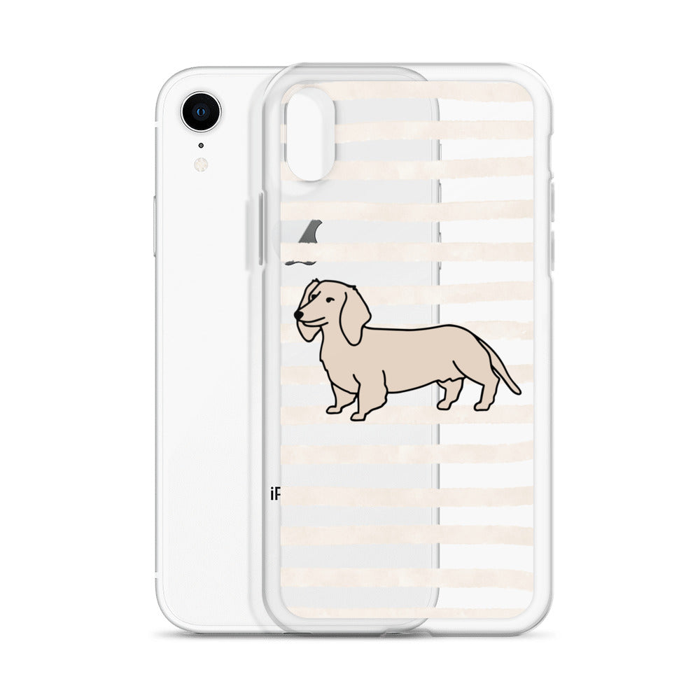 Dachshund Outline Striped Beige Clear Case for iPhone®