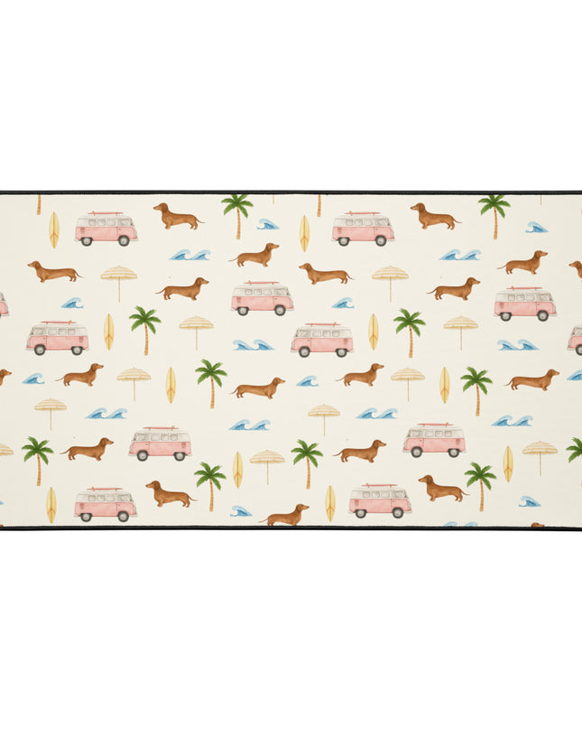 Extra-large coastal dachshund desk mat for gaming or work, 16x32 inch