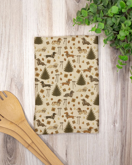Hostess Towel - Rustic Dachshund Coquette Christmas