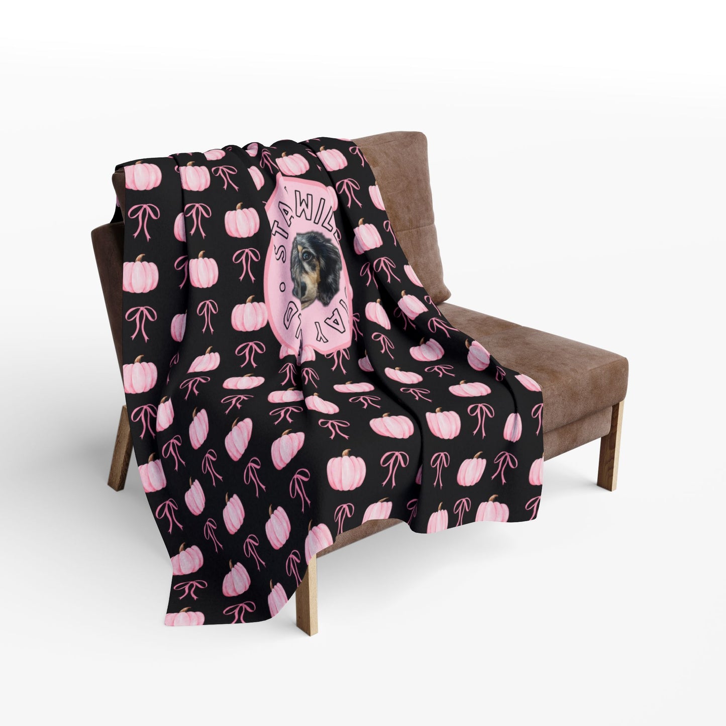 Custom Velveteen Plush Pink Pumpkin Party Blanket