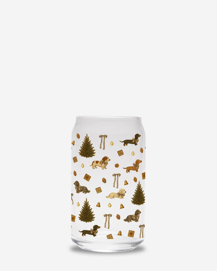 Can Shaped Glass  - Rustic Dachshund Coquette Christmas