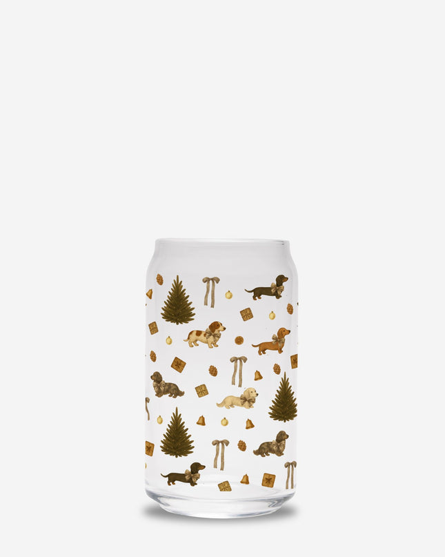 Can Shaped Glass  - Rustic Dachshund Coquette Christmas
