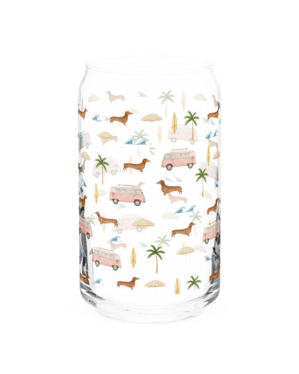 16 oz Can-Shaped Glass - Beach Cruisin' Wiener Dogs