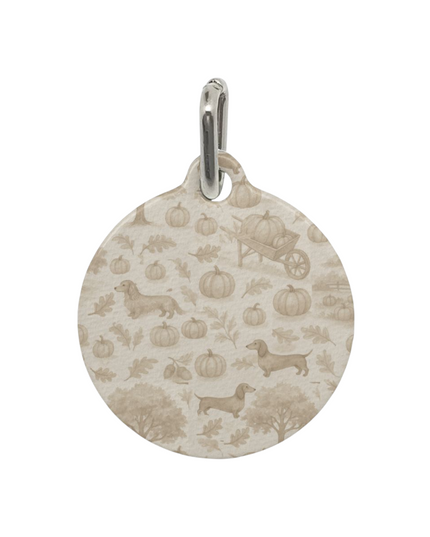 Fall dachshund dog tag with sausage dogs in a pumpkin patch, cozy farmhouse autumn style
