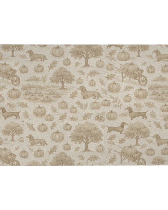 Fall dachshund feeding mat with sausage dogs in pumpkin patch, farmhouse style autumn dog gift