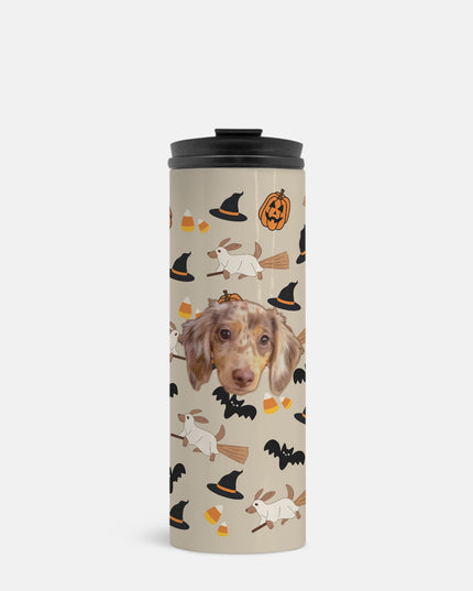 Happy Halloweenie Custom 16oz Thermal Tumbler – Personalized with Your Pet’s Face