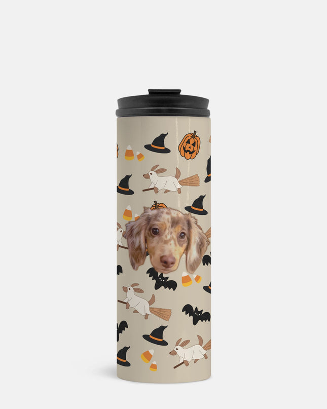 Happy Halloweenie Custom 16oz Thermal Tumbler – Personalized with Your Pet’s Face