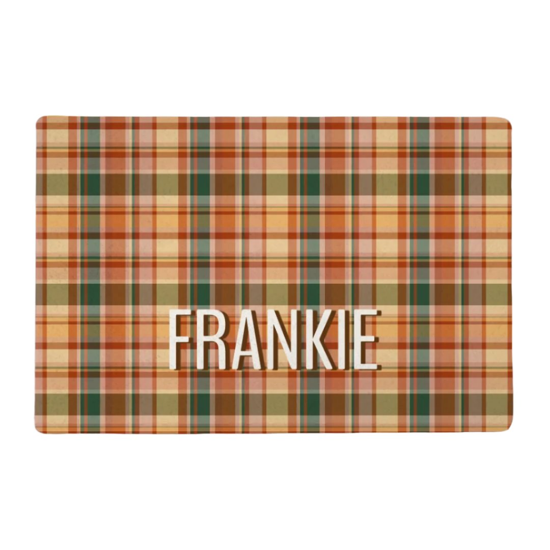 Warm Plaid Pet Custom Food Mat