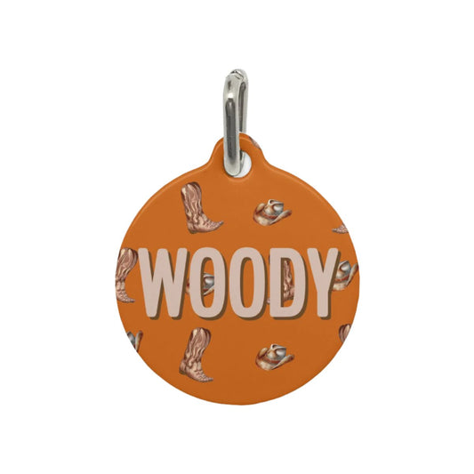 Western Woof Round Custom Metal Pet Tag