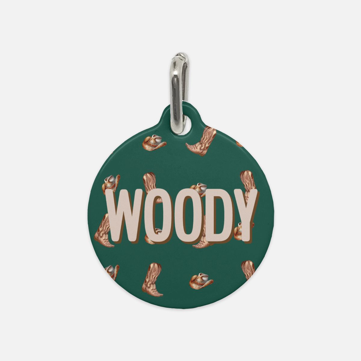 Western Woof Round Custom Metal Pet Tag