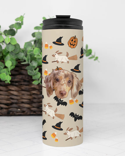 Happy Halloweenie Custom 16oz Thermal Tumbler – Personalized with Your Pet’s Face