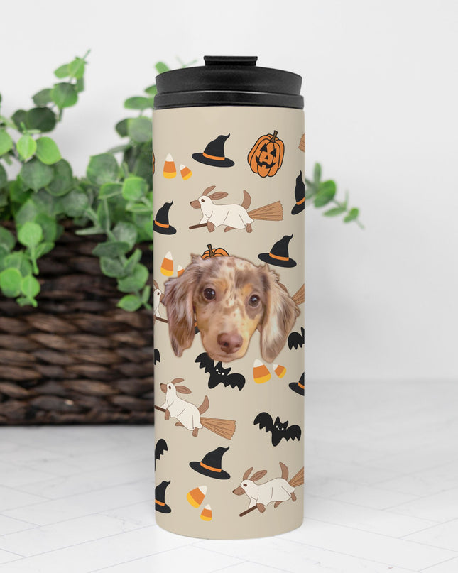 Happy Halloweenie Custom 16oz Thermal Tumbler – Personalized with Your Pet’s Face