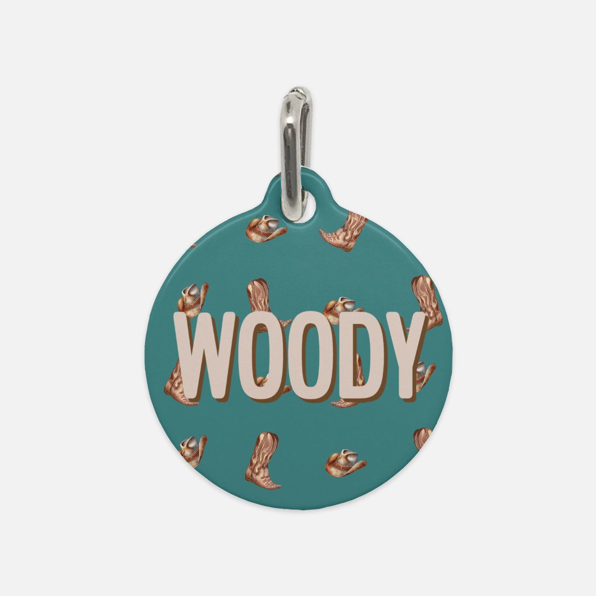 Western Woof Round Custom Metal Pet Tag