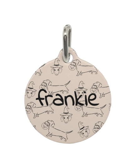 Dachshund Stroll Halloween Edition Custom Round Metal Pet Tag