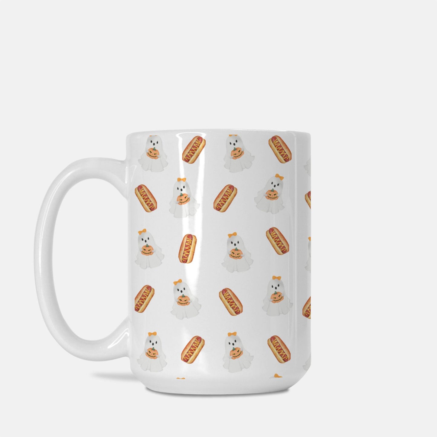 Spooky Ghosts & Pumpkin Coquette Custom White Glossy Coffee Mug